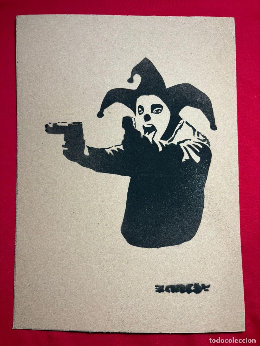 Art: Banksy sobre carton antiguo sellado y timbrado(hecho a mano ) arte vtg--- replica