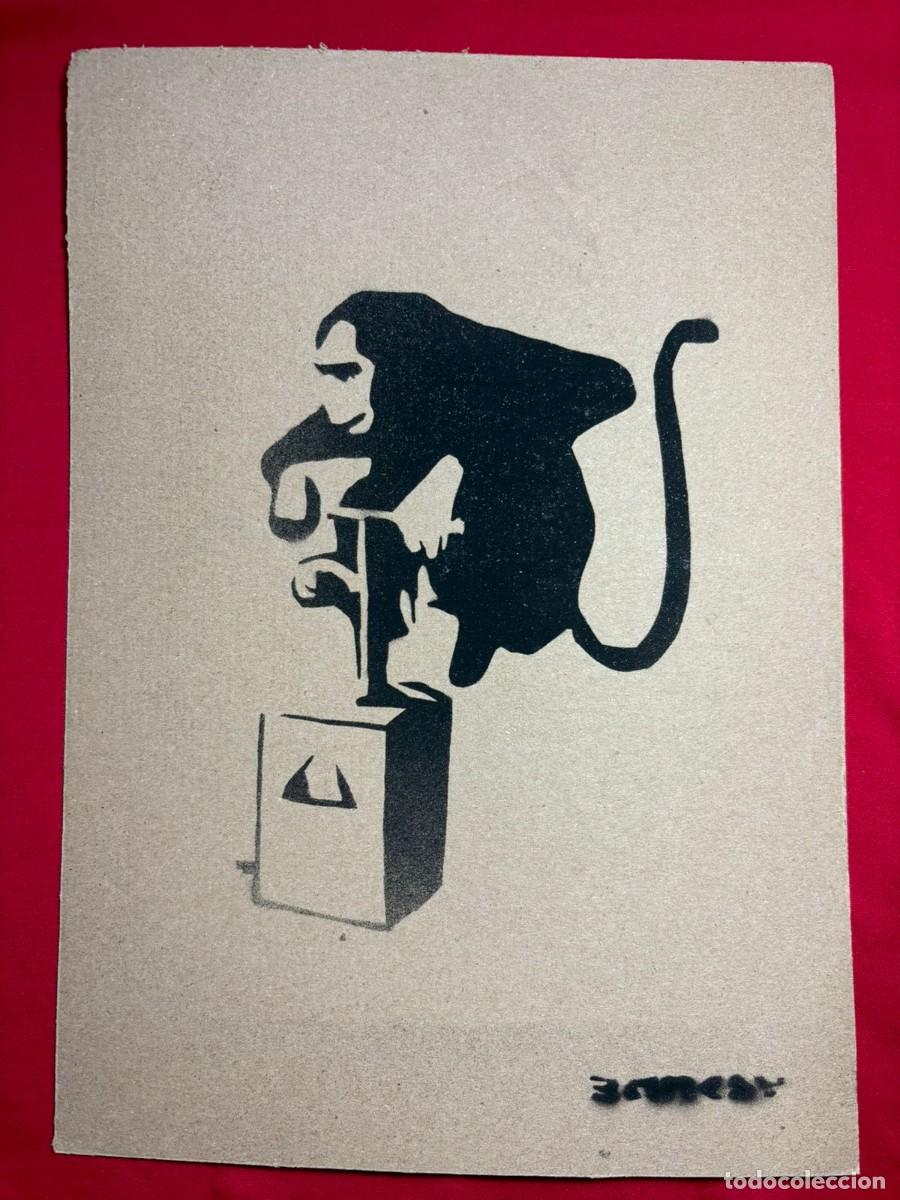 Art: Banksy sobre carton antiguo sellado y timbrado(hecho a mano ) arte vtg--- replica