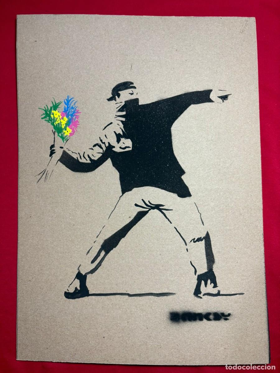 Art: Banksy sobre carton antiguo sellado y timbrado(hecho a mano ) arte vtg--- replica