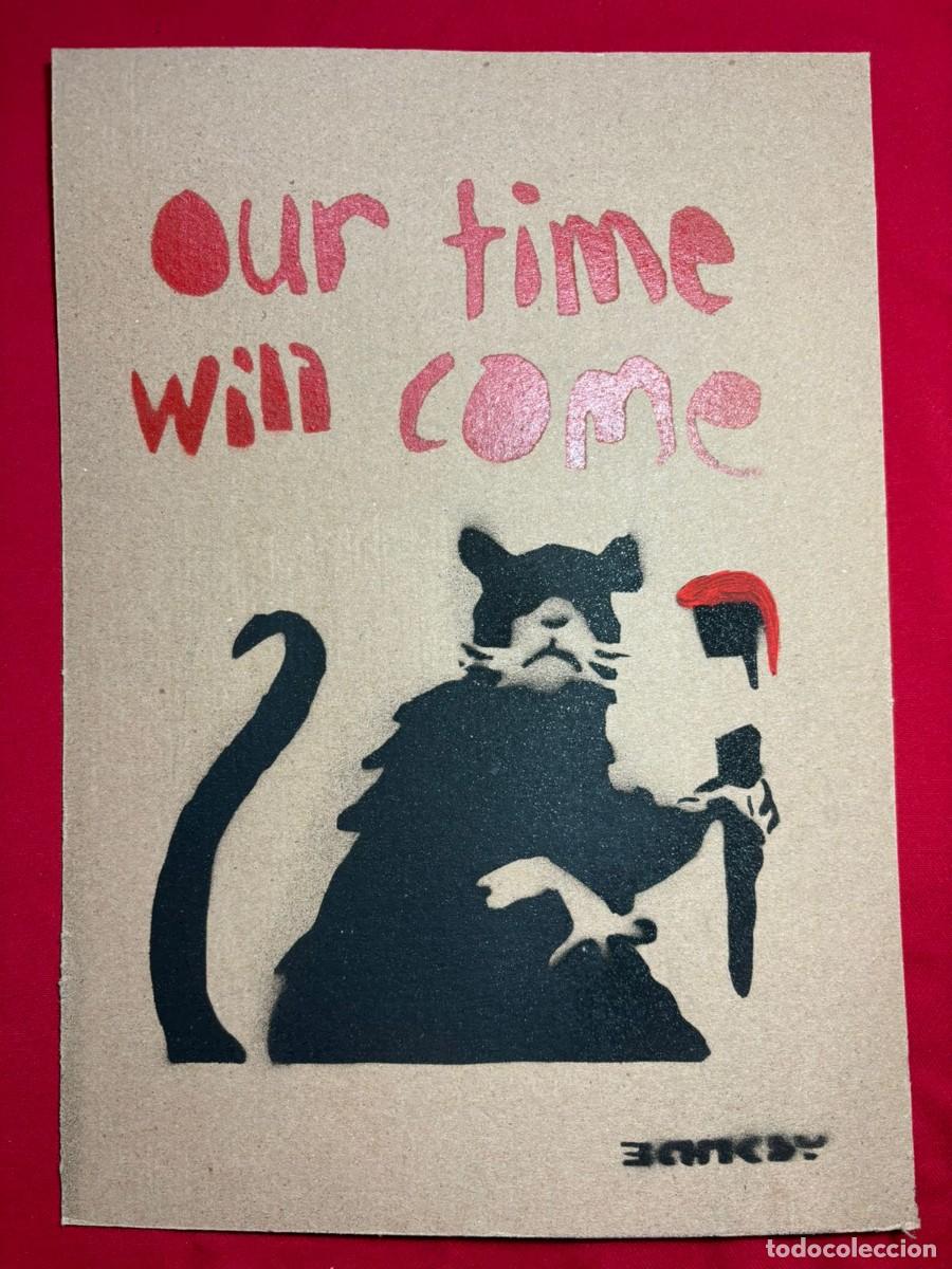 Art: Banksy sobre carton antiguo sellado y timbrado(hecho a mano ) arte vtg--- replica