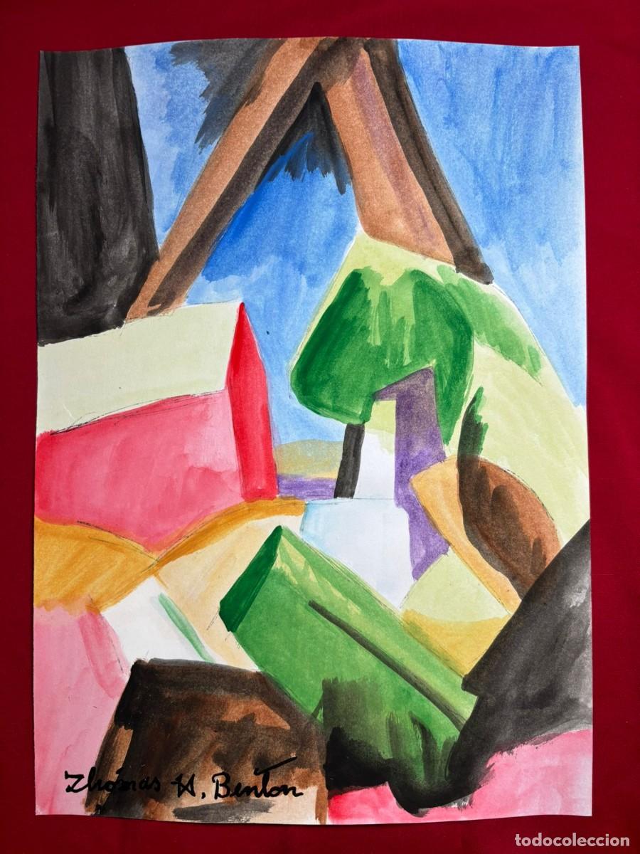 Art: Thomas Hart Benton sobre papel antiguo sellado y timbrado(hecho a mano ) arte vtg --- replica