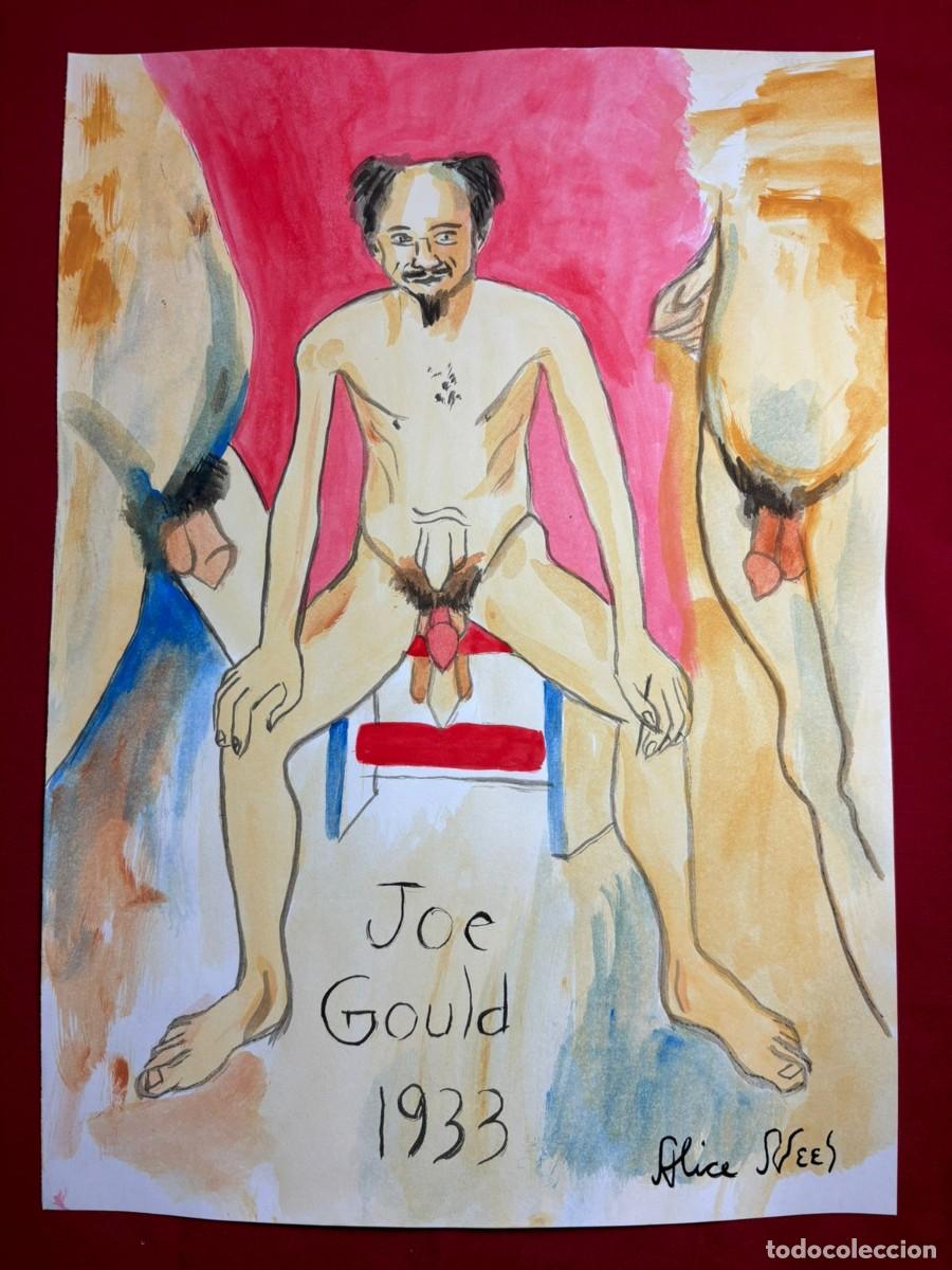 Art: Alice Neel sobre papel antiguo sellado y timbrado(hecho a mano ) arte vtg --- replica