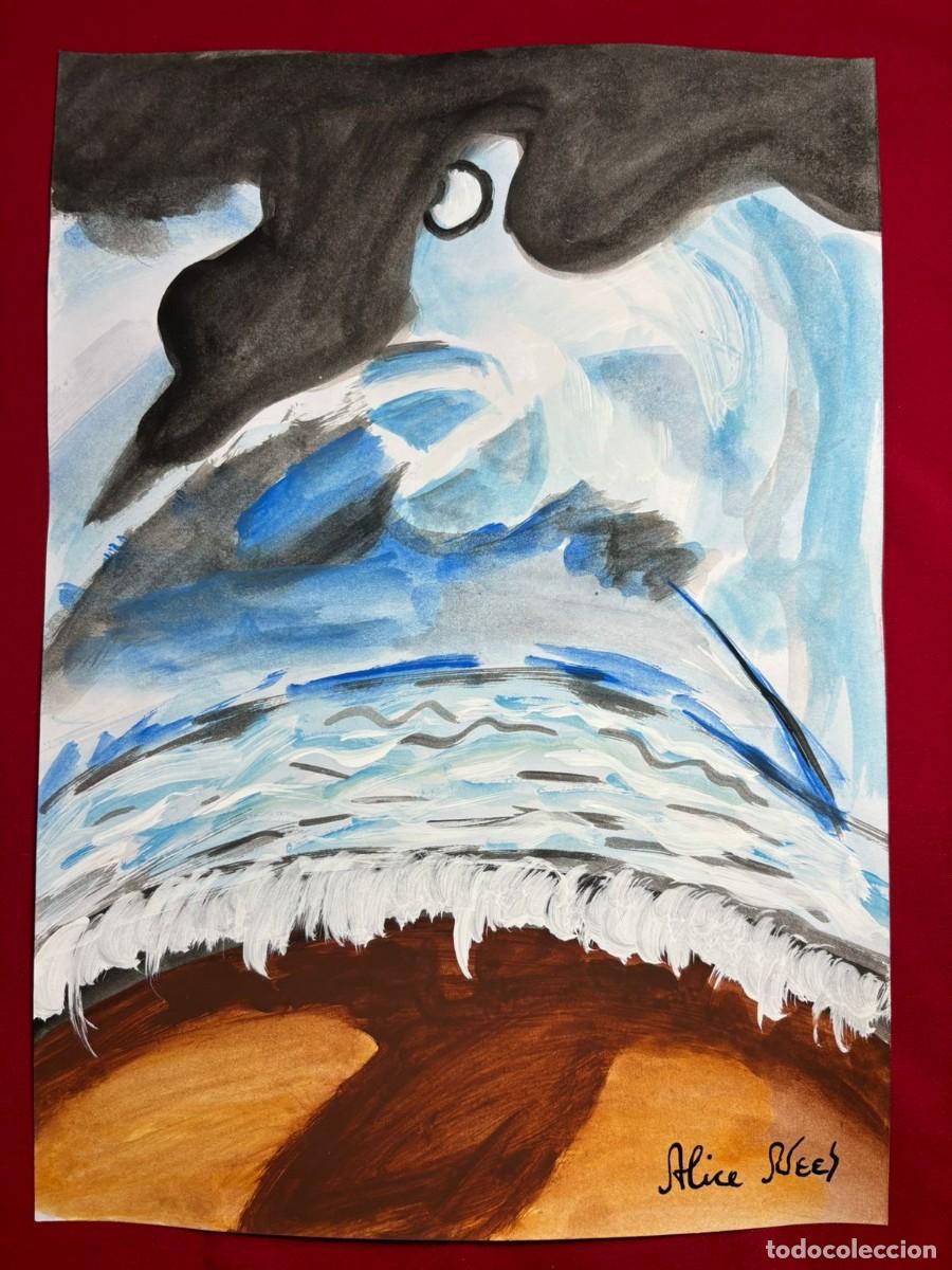 Art: Alice Neel sobre papel antiguo sellado y timbrado(hecho a mano ) arte vtg --- replica