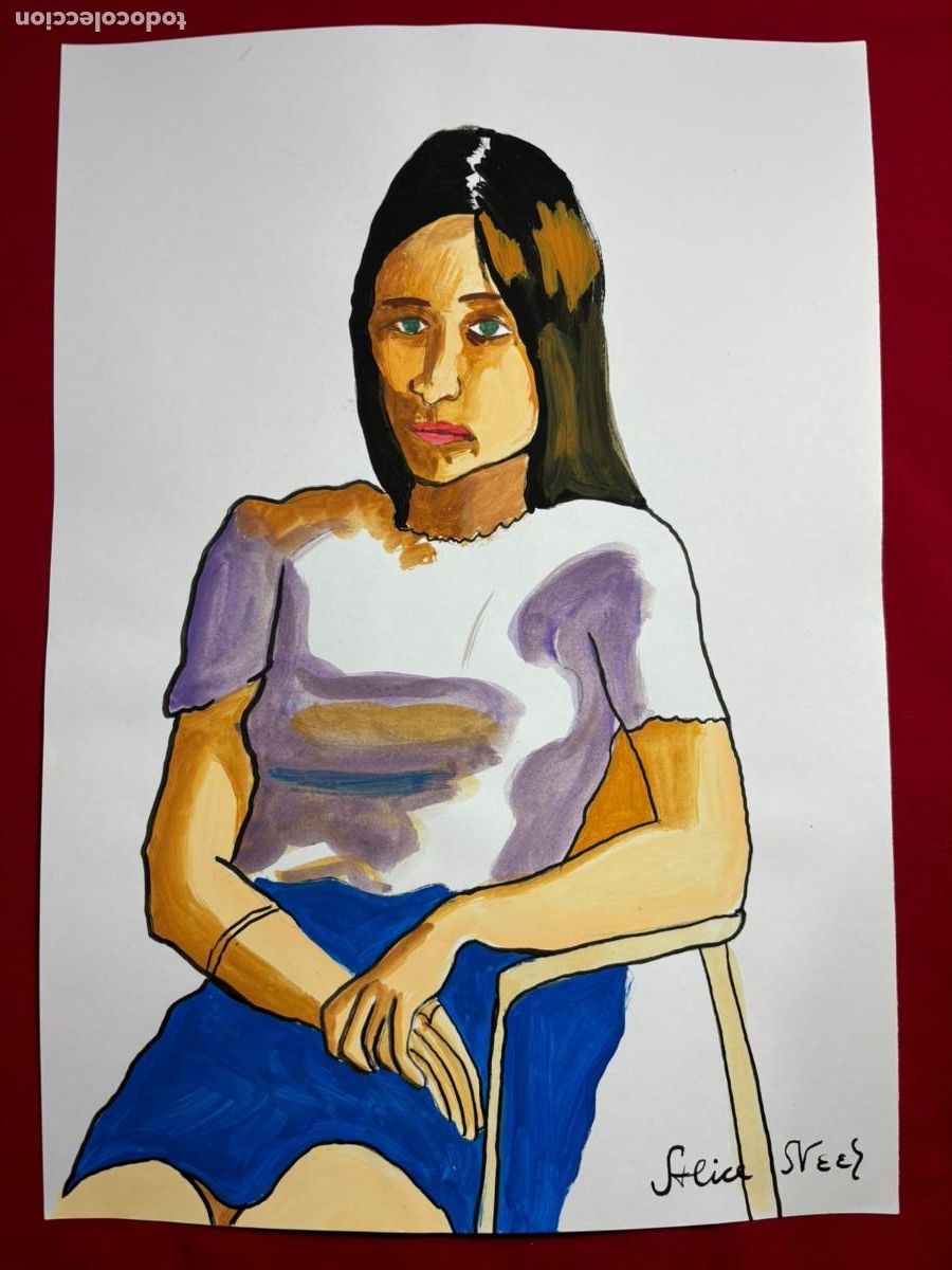 Art: Alice Neel sobre papel antiguo sellado y timbrado(hecho a mano ) arte vtg--- replica