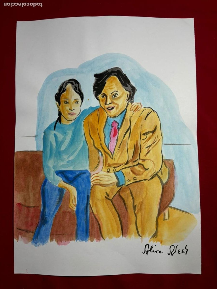 Art: Alice Neel sobre papel antiguo sellado y timbrado(hecho a mano ) arte vtg--- replica