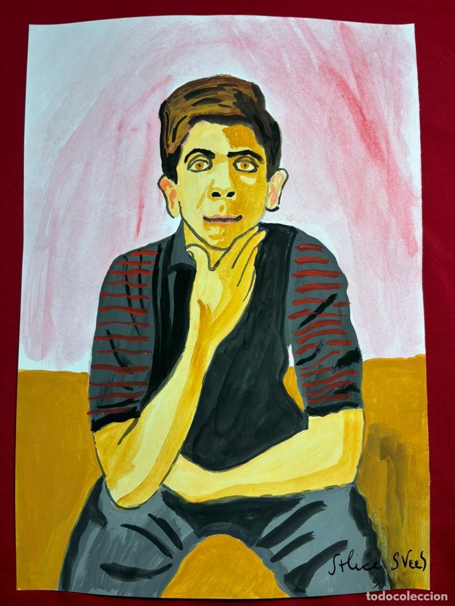 Art: Alice Neel sobre papel antiguo sellado y timbrado(hecho a mano ) arte vtg --- replica