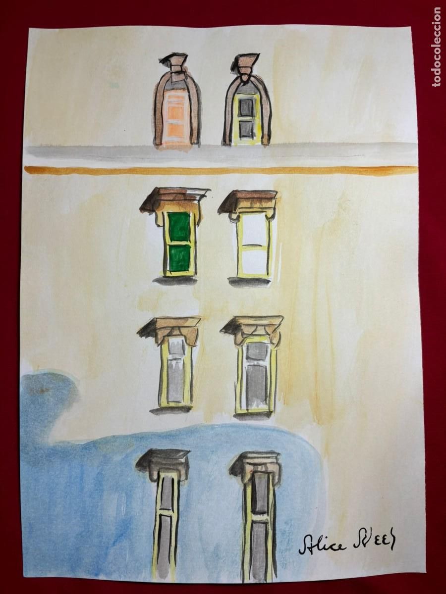 Art: Alice Neel sobre papel antiguo sellado y timbrado(hecho a mano ) arte vtg --- replica