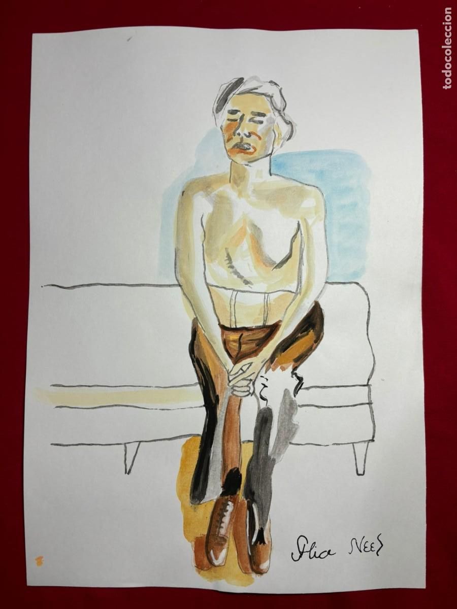 Kunst: Alice Neel sobre papel antiguo sellado y timbrado(hecho a mano ) arte vtg --- replica