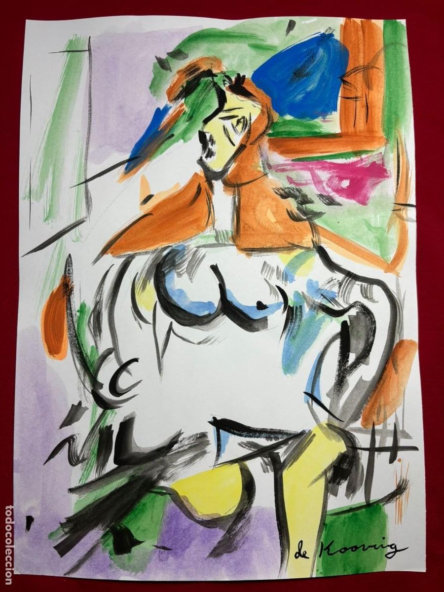 Art: Willem de Kooning sobre papel antiguo sellado y timbrado(hecho a mano ) arte vtg --- replica