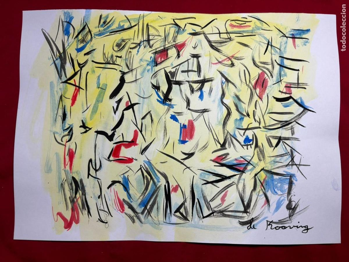 Art: Willem de Kooning sobre papel antiguo sellado y timbrado(hecho a mano ) arte vtg--- replica