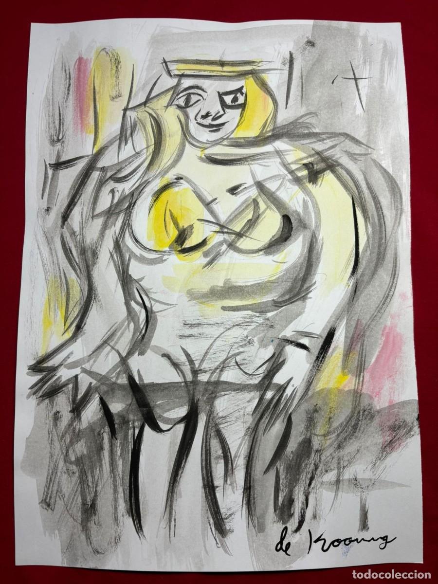 Art: Willem de Kooning sobre papel antiguo sellado y timbrado(hecho a mano ) arte vtg--- replica