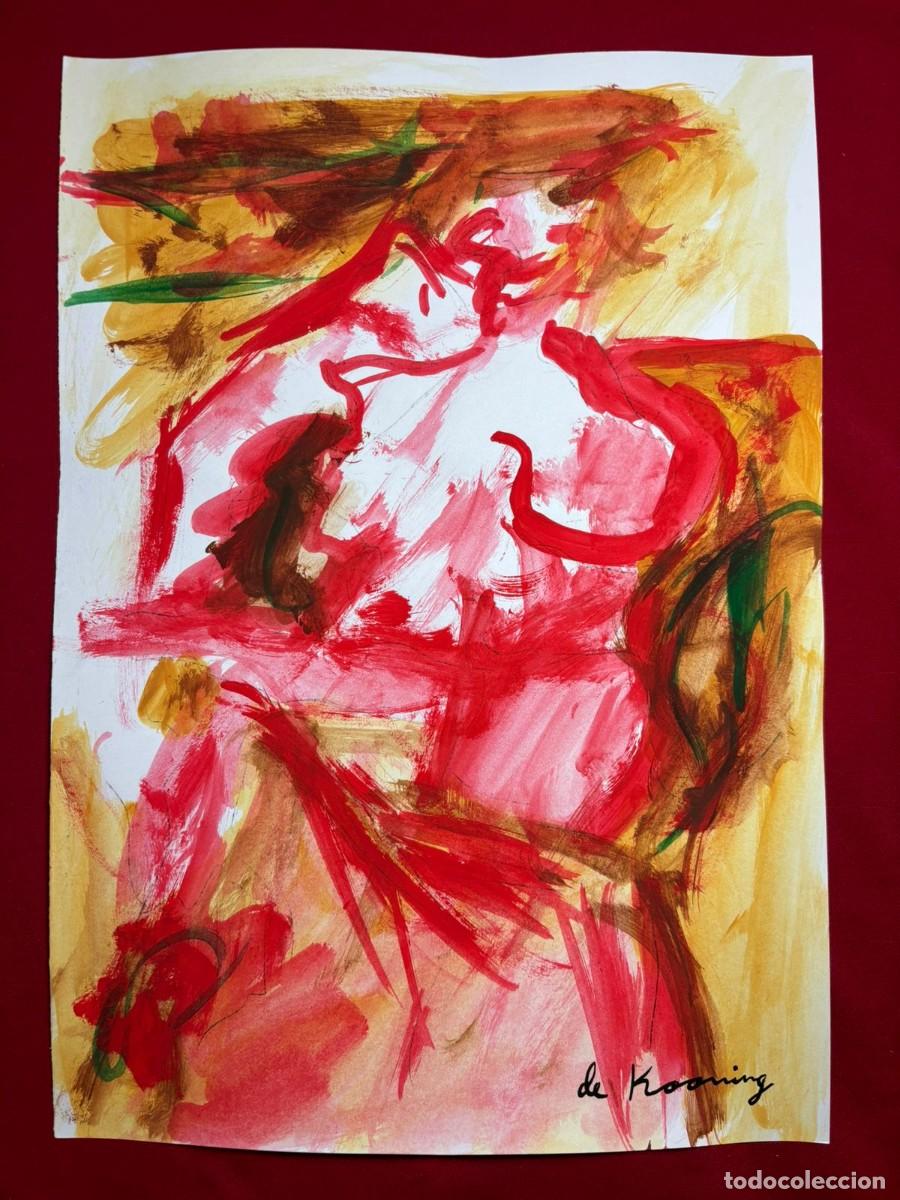 Art: Willem de Kooning sobre papel antiguo sellado y timbrado(hecho a mano ) arte vtg--- replica