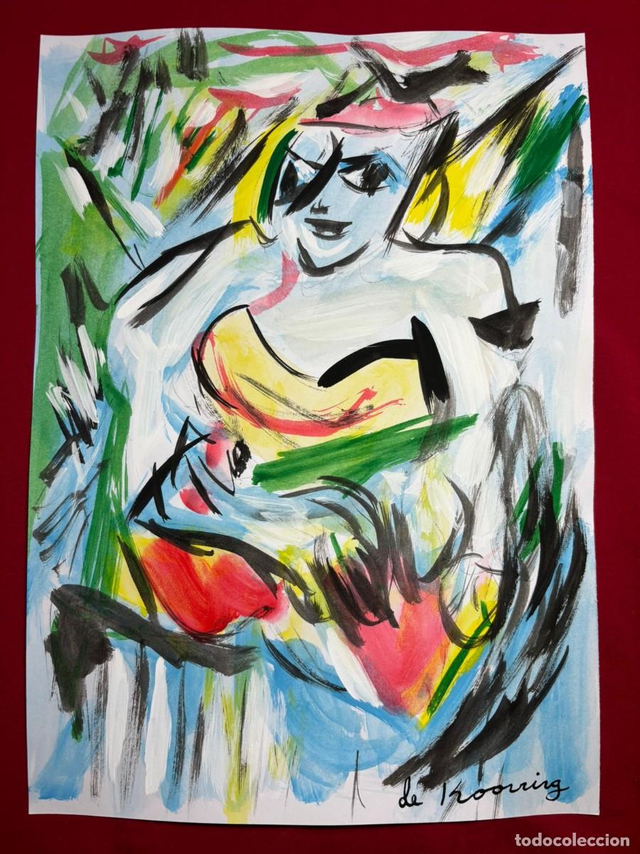 Art: Willem de Kooning sobre papel antiguo sellado y timbrado(hecho a mano ) arte vtg--- replica