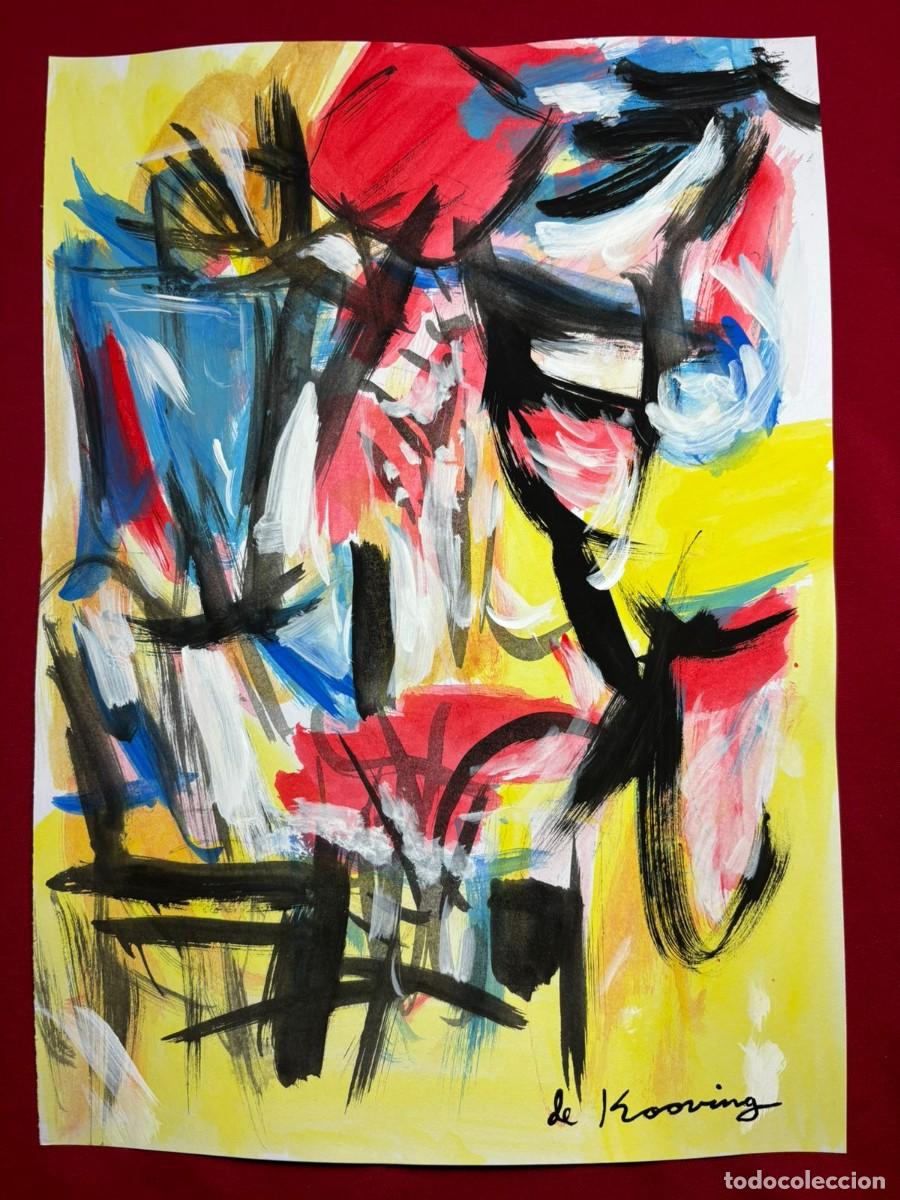 Art: Willem de Kooning sobre papel antiguo sellado y timbrado(hecho a mano ) arte vtg--- replica