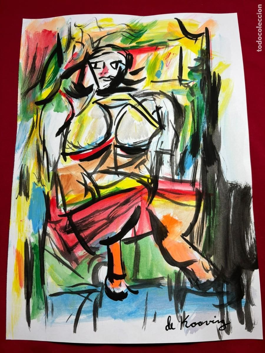 Art: Willem de Kooning sobre papel antiguo sellado y timbrado(hecho a mano ) arte vtg--- replica