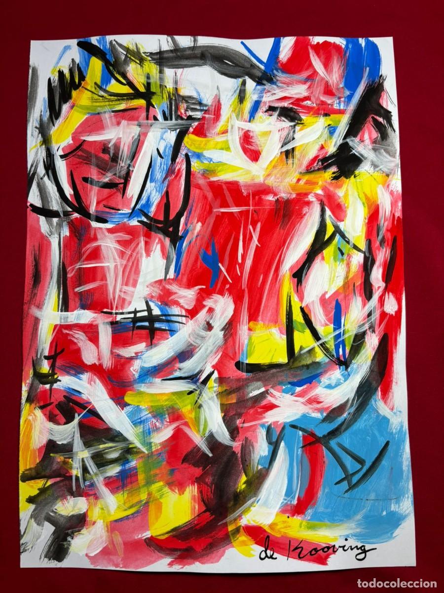 Art: Willem de Kooning sobre papel antiguo sellado y timbrado(hecho a mano ) arte vtg--- replica