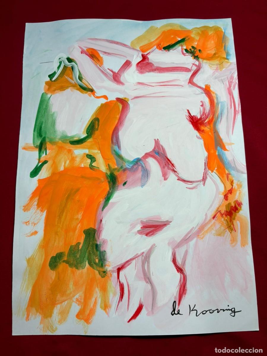 Art: Willem de Kooning sobre papel antiguo sellado y timbrado(hecho a mano ) arte vtg --- replica