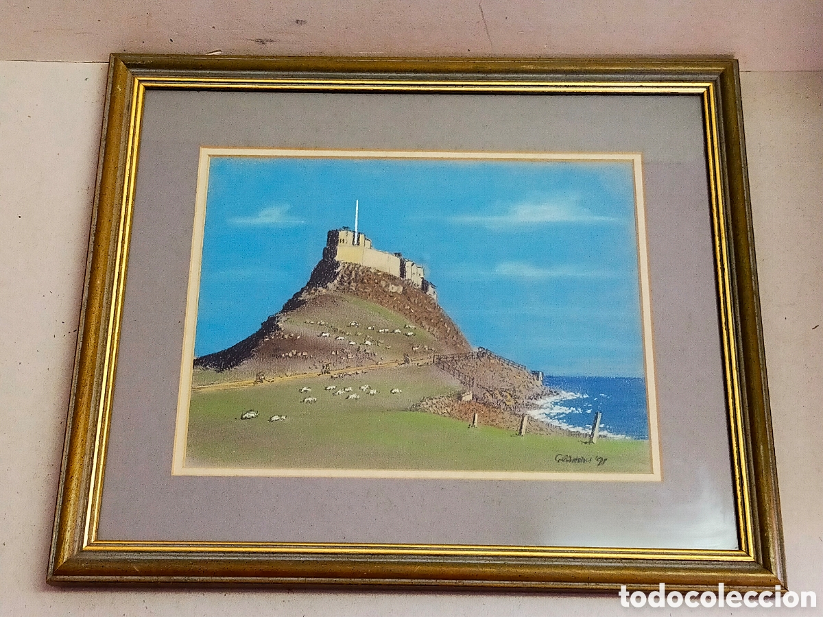 Art: LINDISFARNE CASTLE HOLY ISLAND NORTHUMBERLAND. REINO UNIDO. CUADRO CERAS SOBRE PAPEL. FIRMADO