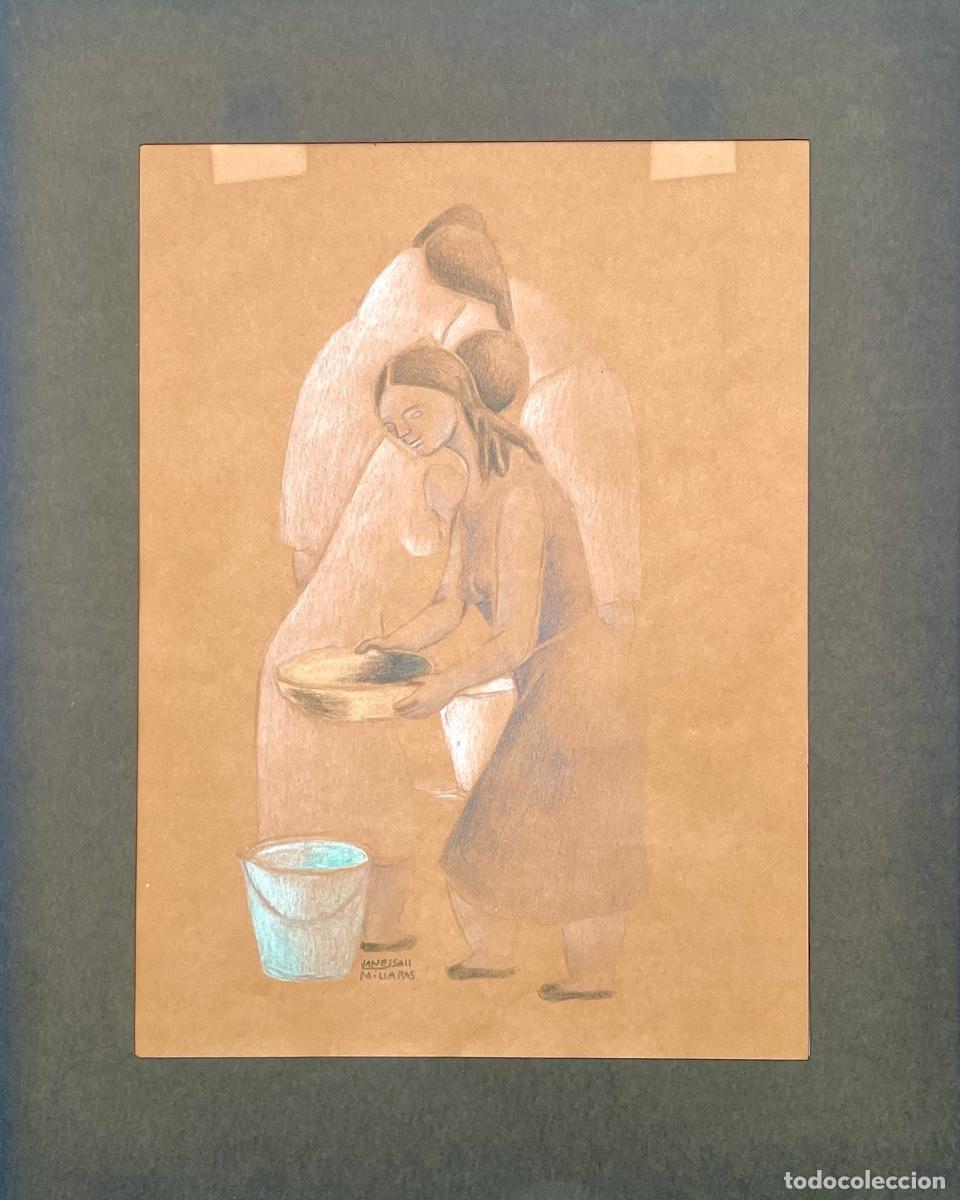 Art: Jane Millares Sall. 33x23cm, dibujo indigenista de unas lavanderas o aguadoras