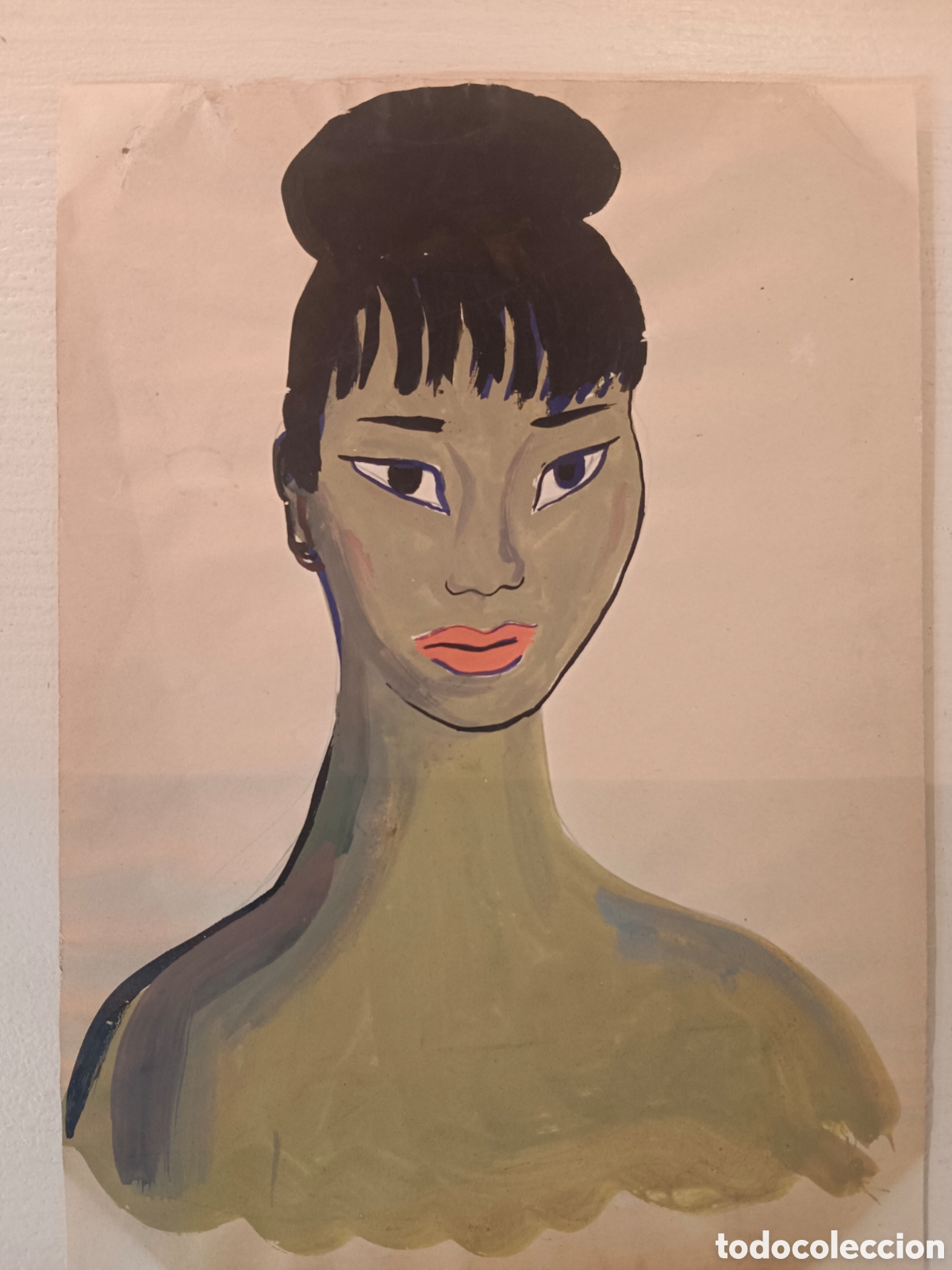 Arte: Antiguo dibujo, acuarela sobre papel, an&oacute;nimo