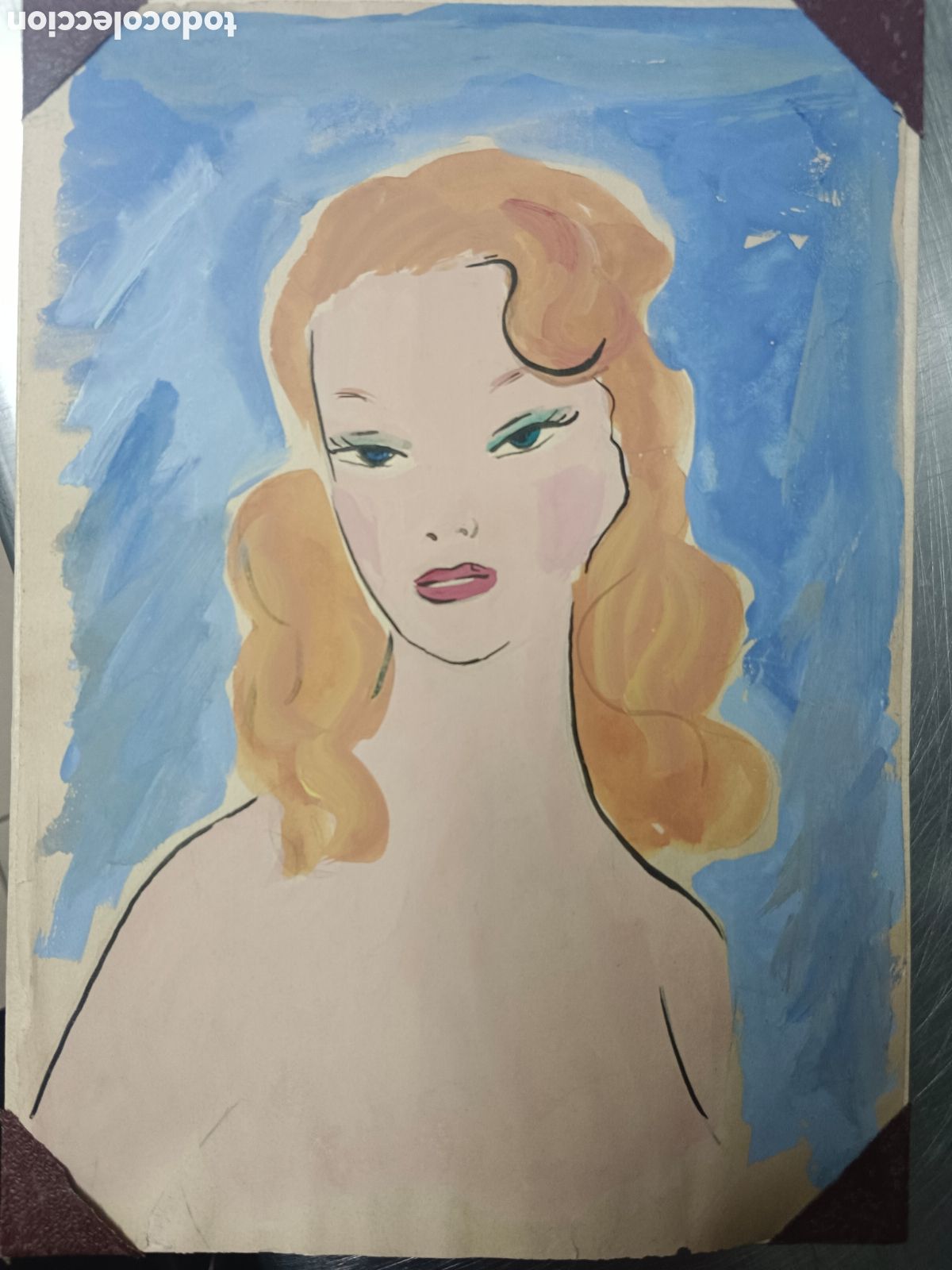 Arte: Antiguo dibujo acuarela sobre papel an&oacute;nimo