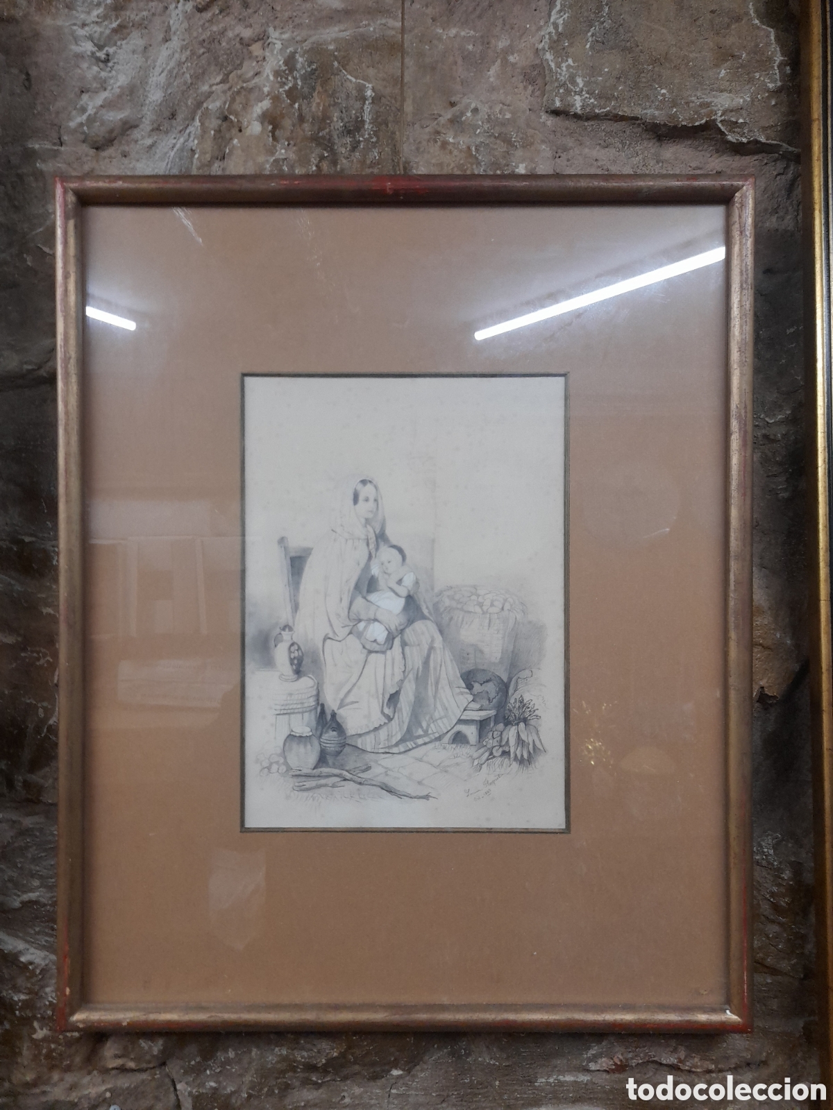 Arte: Cuadro a l&aacute;piz firmado 1843 - Foto 2