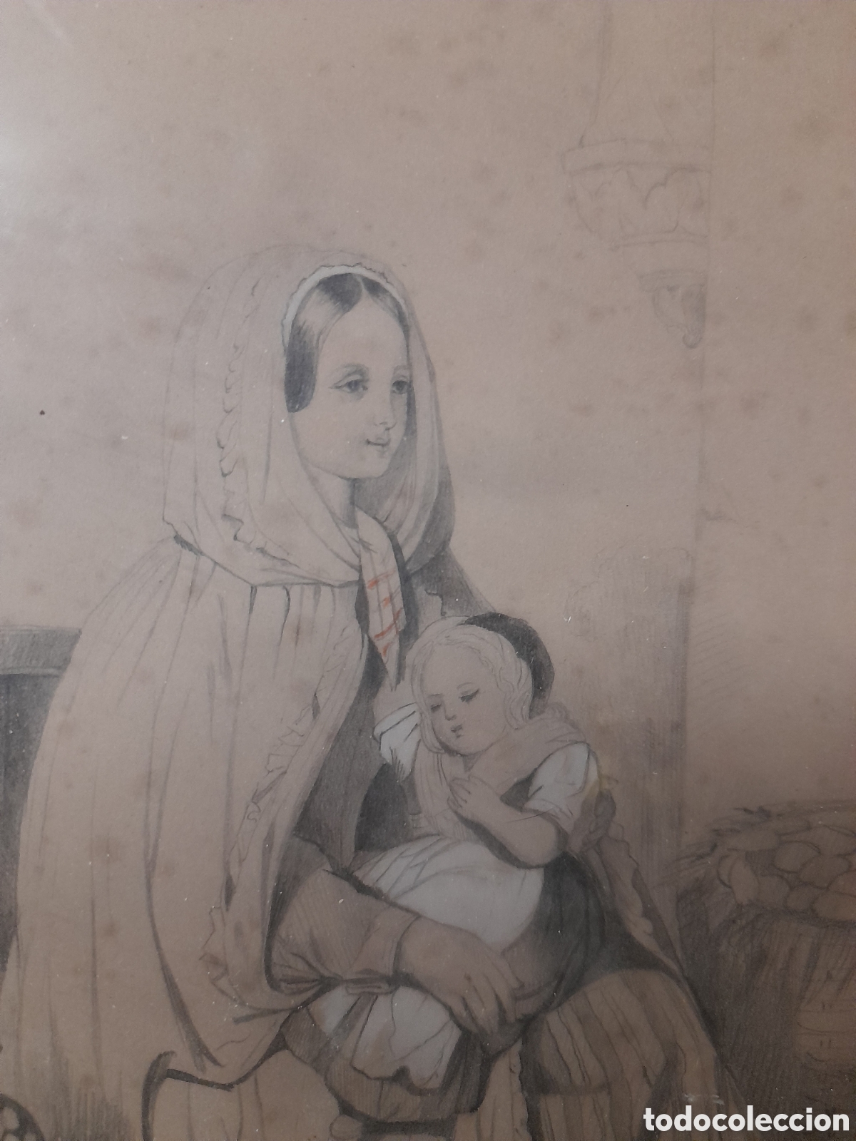 Arte: Cuadro a l&aacute;piz firmado 1843 - Foto 3