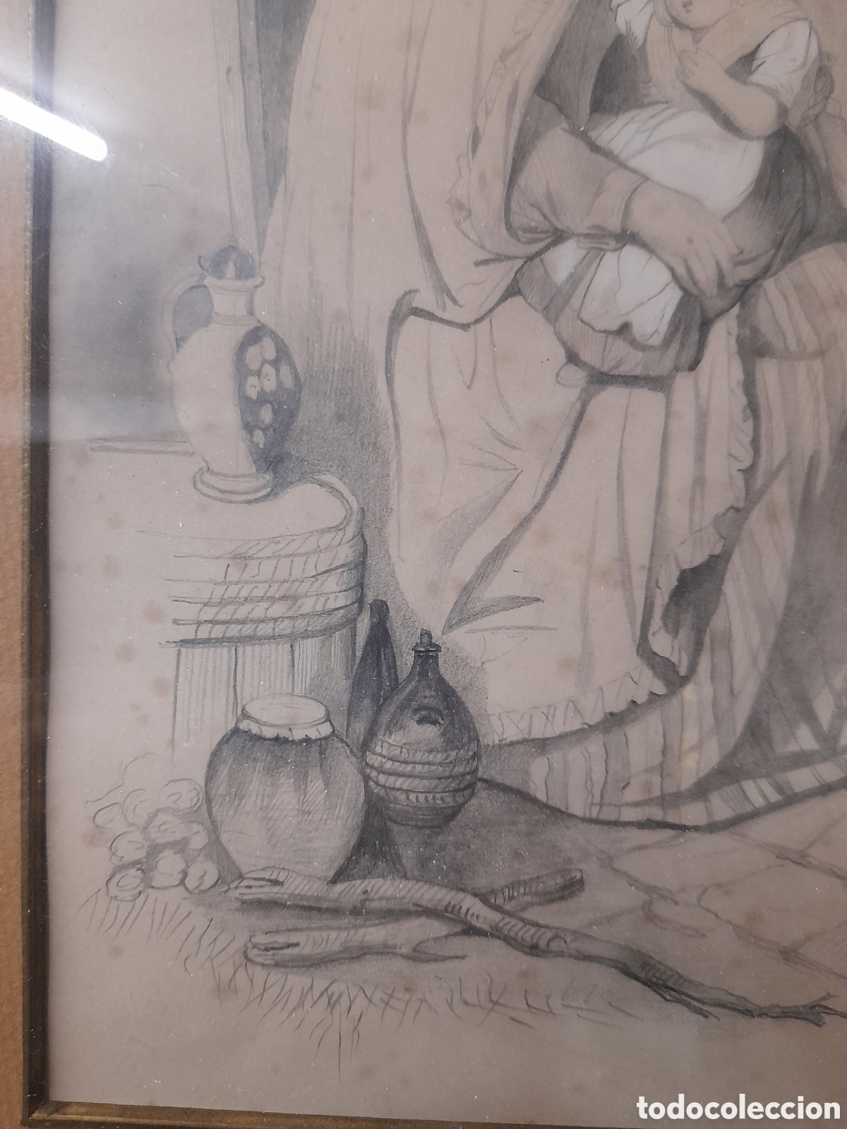 Arte: Cuadro a l&aacute;piz firmado 1843 - Foto 5