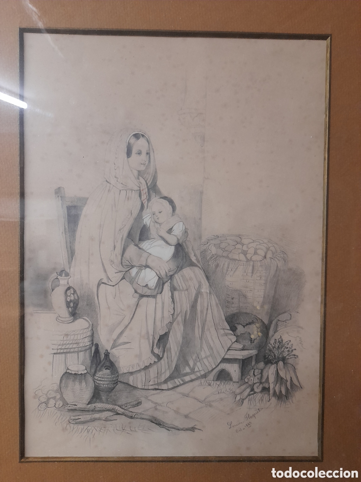 Arte: Cuadro a l&aacute;piz firmado 1843 - Foto 1