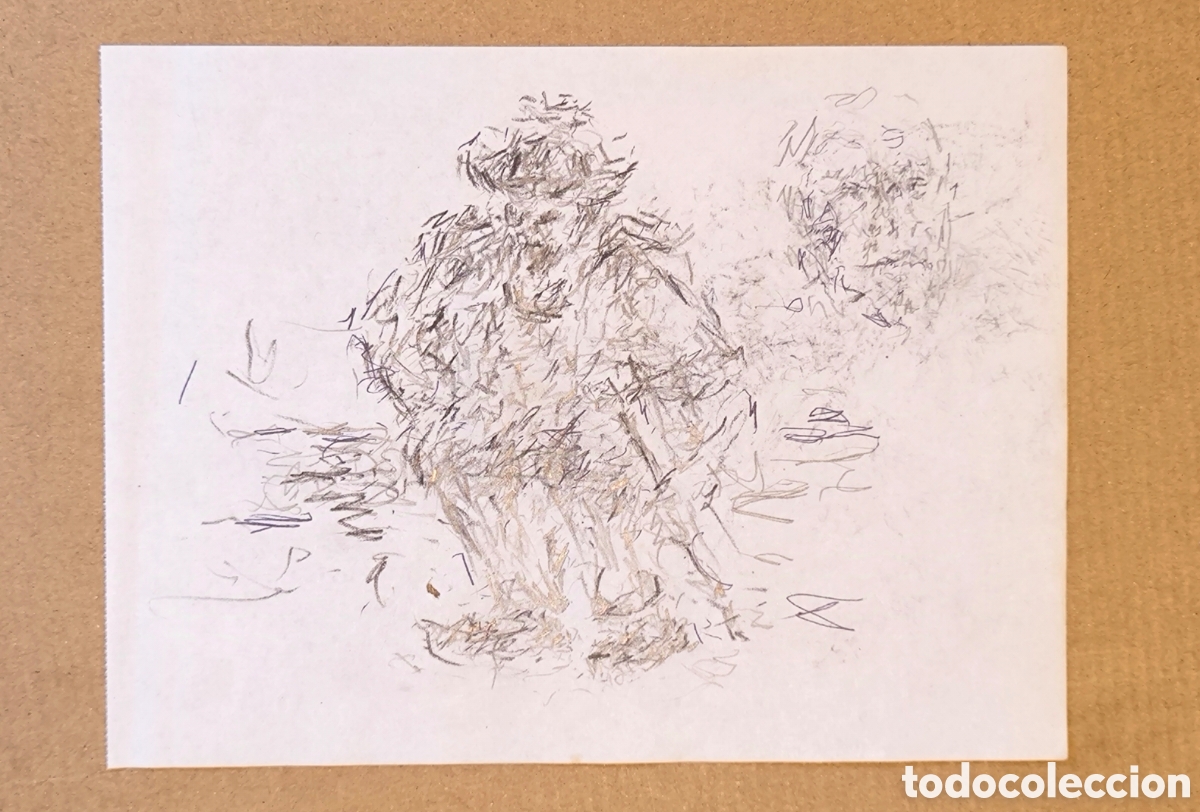 Kunst: Hombre de pueblo sentado con su bast&oacute;n / abrazo ( apunte )