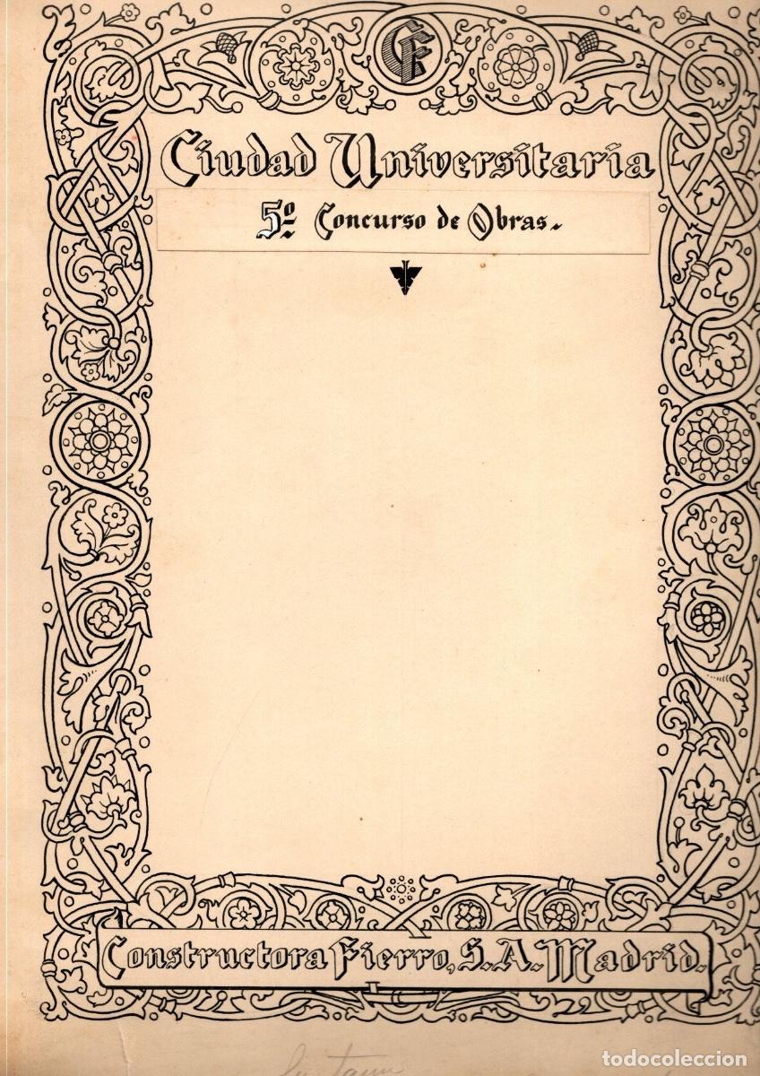 Art: DIBUJO ORIGINAL DIPLOMA CONSTRUCTORA FIERRO, MADRID. CIUDAD UNIVERSITARIA 5&ordm; CONCURSO DE OBRAS