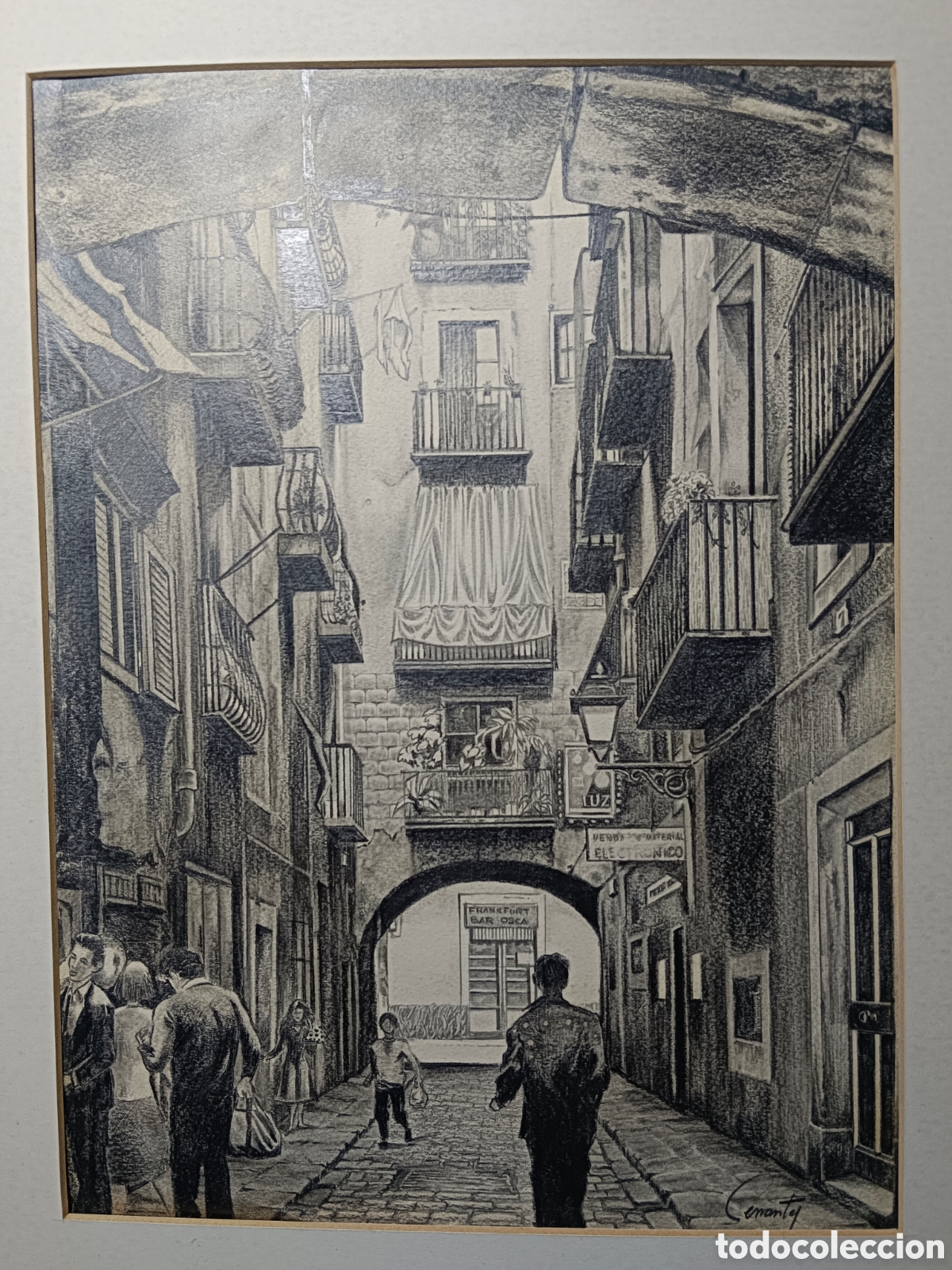 Arte: Cervantes, dibujo a l&aacute;piz grafito. Carrer en la volta Dels tamborets