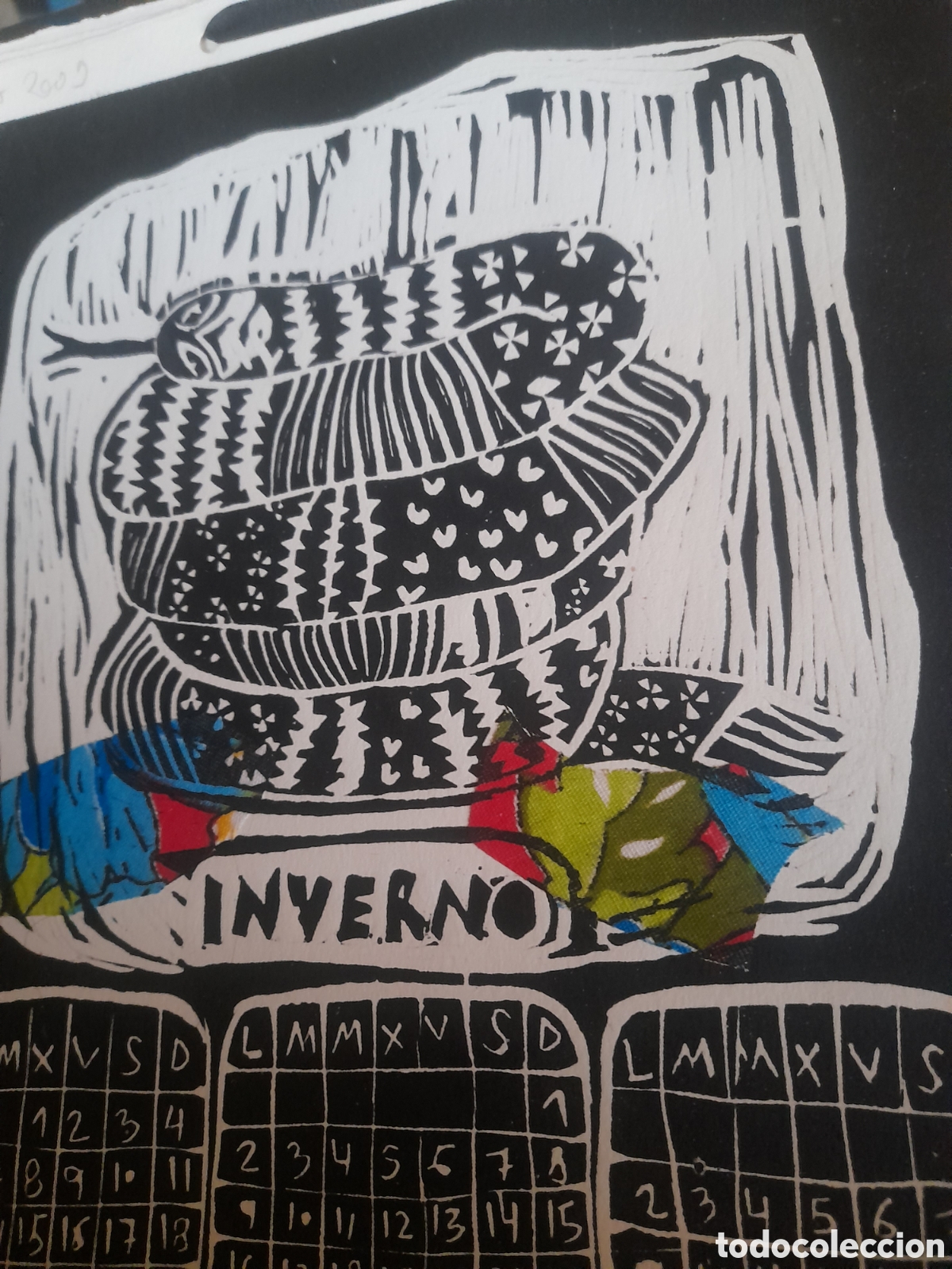 Art: Calendario de 2009,firmado Valeria, T&eacute;cnica mixta tela y tinta., tres hojas, mide 38x28cm