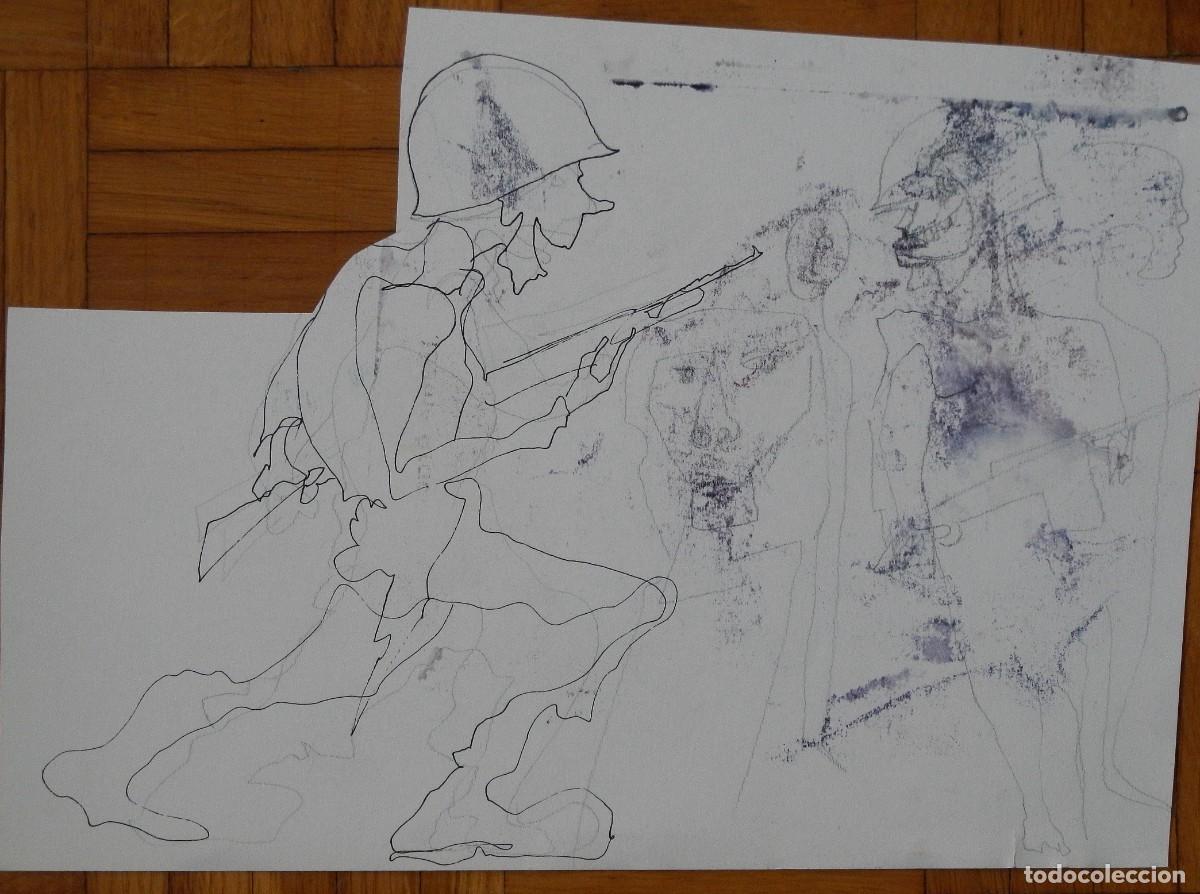 Art: Autor desconocido. Dibujo tinta sobre papel. &rdquo;Soldado con fusil&rdquo;. 26x35 cm. Sin firmar.