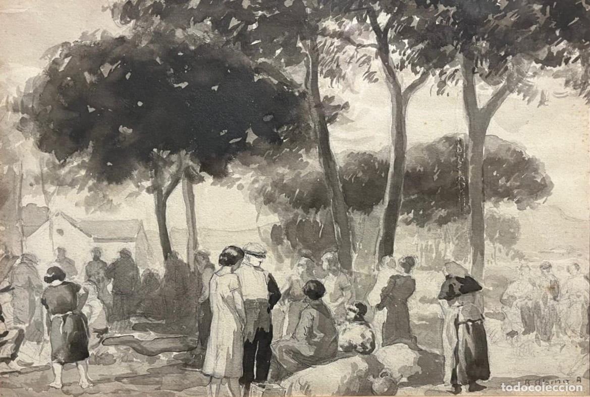 Art: RAMON ALSINA I AMILS. Dibujo original. Escena rural con figuras. A&ntilde;os 1920-1930