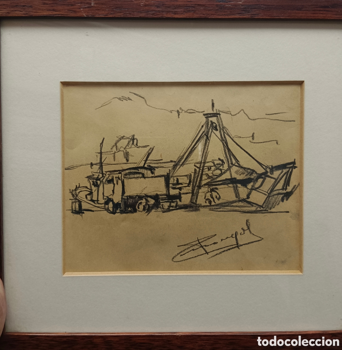 Arte: Armengol, dibujo a carb&oacute;n, enmarcado