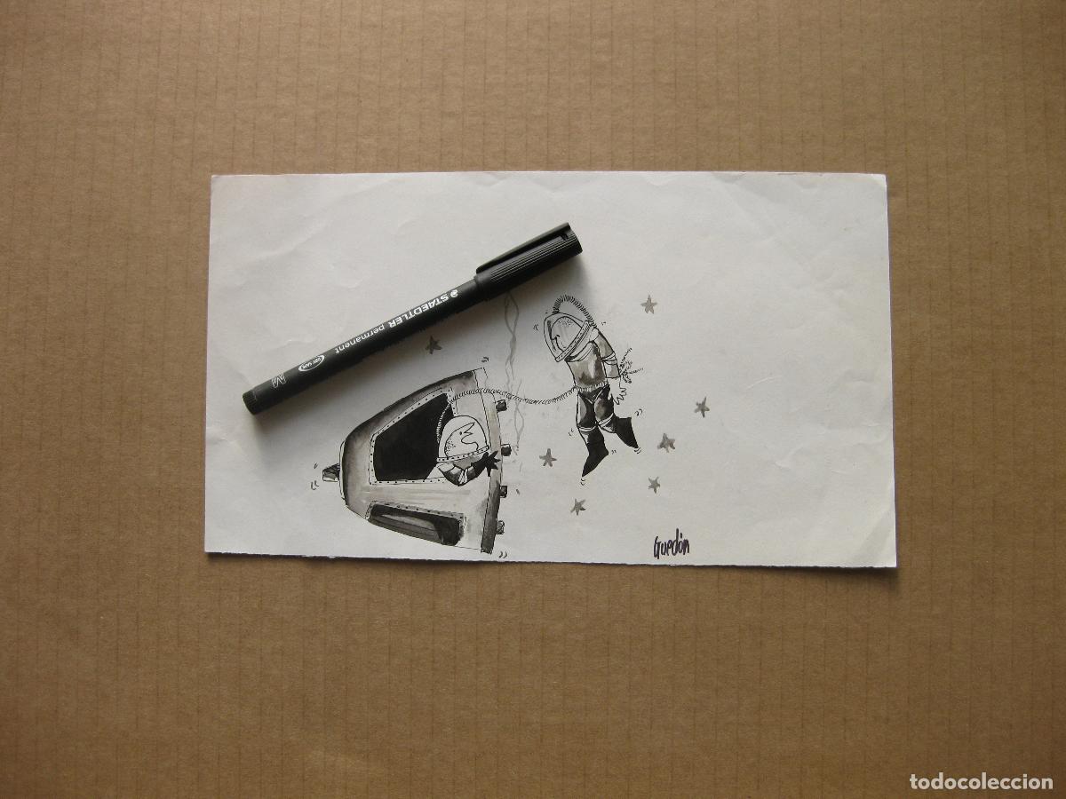 Arte: DIBUJO C&Oacute;MICO DEL ILUSTRADOR GUED&Oacute;N CON NAVE ESPACIAL Y ASTRONAUTAS. 1969. HUMOR GR&Aacute;FICO. DIBUJANTE