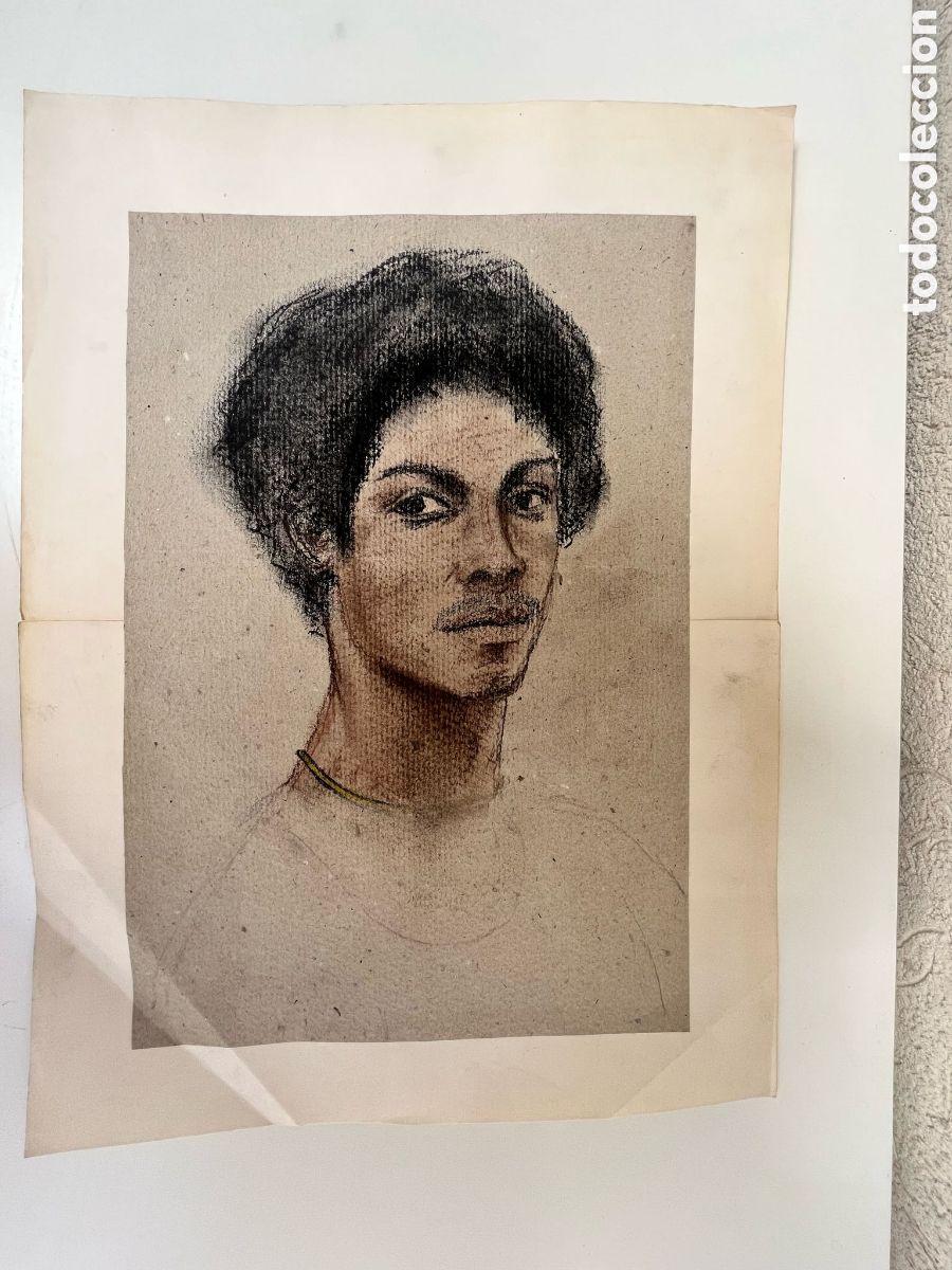 Art: Retrato dibujado al carb&oacute;n o cont&eacute; de joven .