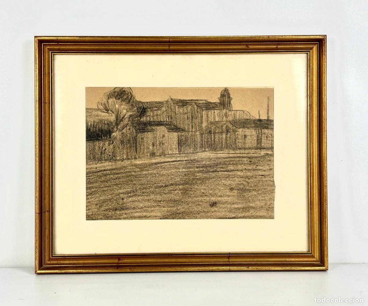 Arte: FRANCESC GIMENO- DIBUJO A LAPIZ- PAISAJE CON PUEBLO