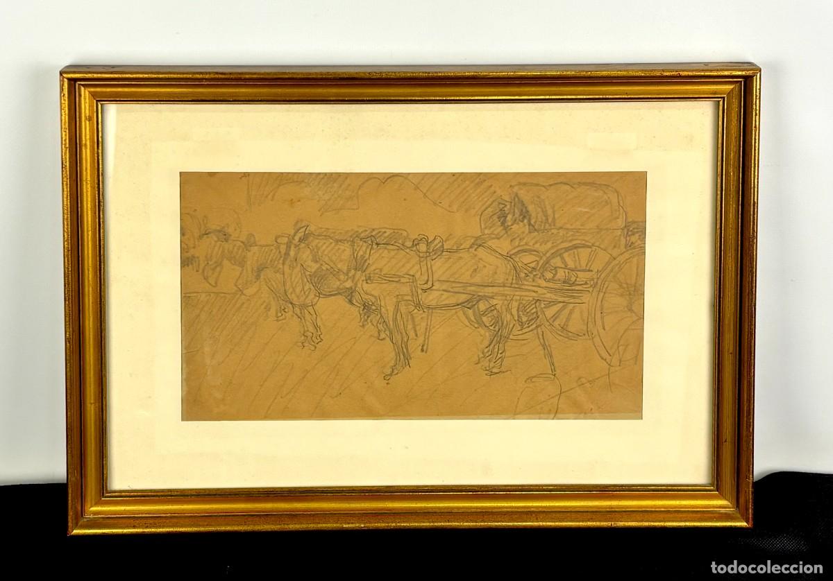 Arte: FRANCESC GIMENO- DIBUJO A L&Aacute;PIZ - CARRO CON CABALLOS .