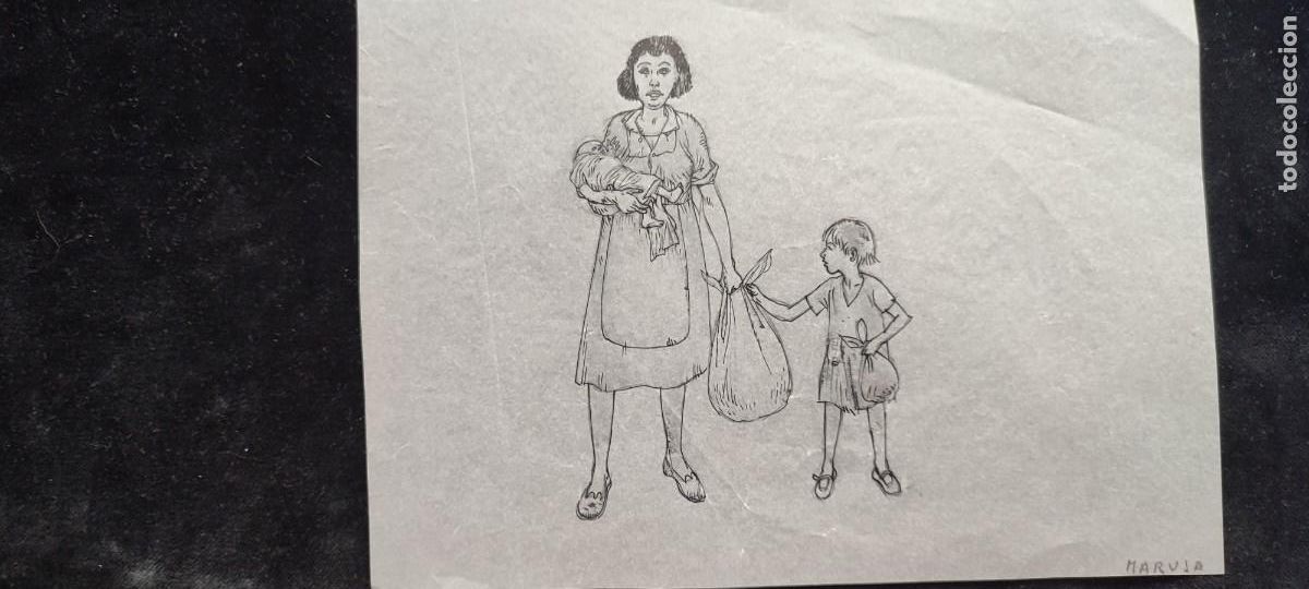 Art: Magn&iacute;fico dibujo de Madre con sus hijos realizado a plumilla firmado Maruja