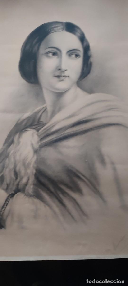 Art: Magn&iacute;fico gran retrato de dama al carboncillo firmado Carmen S&aacute;nchez a&ntilde;o 1969