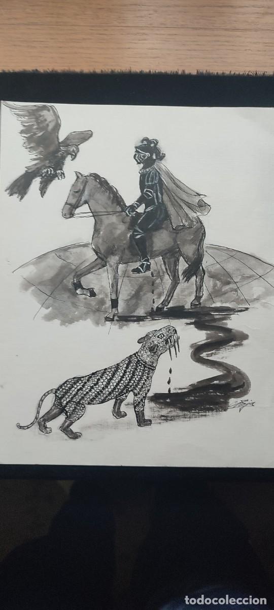 Art: Dibujo t&eacute;cnica mixta de la pintora Soledad de Rojas titulado El caballero de los andares nunlados