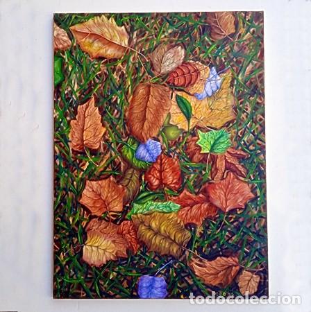 Kunst: Cuadro de hierbas y hojas pintado t&eacute;cnica mixta