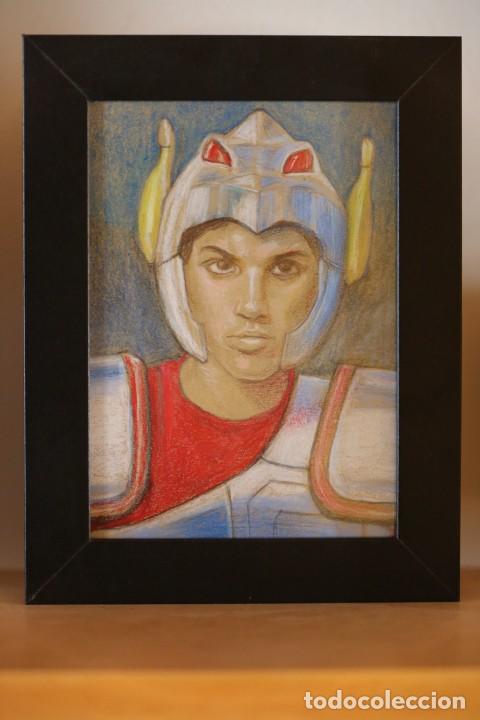 Arte: PEGASO / RALPH MACCHIO (Karate Kid). CABALLEROS DEL ZODIACO 1985. DIBUJO ORIGINAL A MANO. Enmarcado.