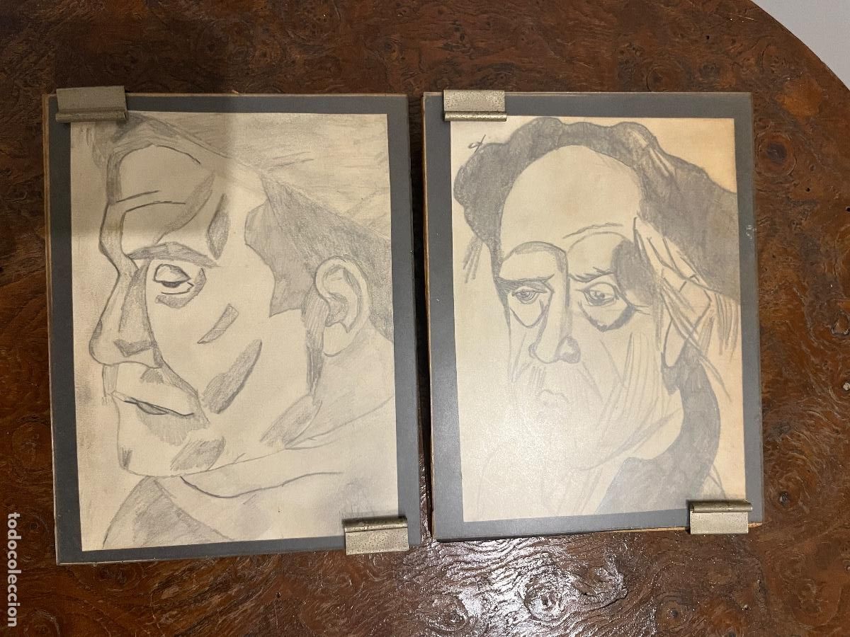 Art: Lote 2 cuadros &ndash; Dibujos a l&aacute;piz de rostros masculinos &ndash; estilo Van Gogh