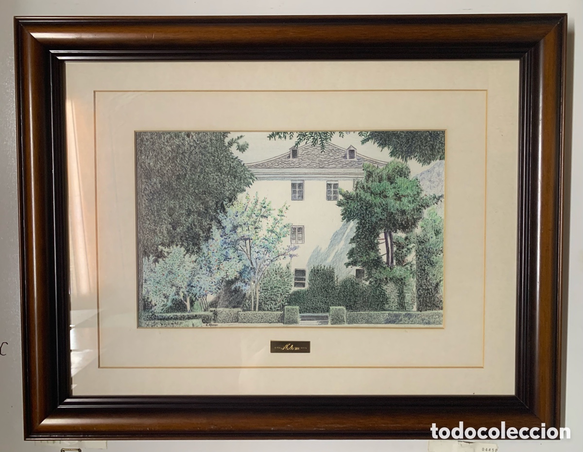 Arte: Cuadro ALOM Dibujado Lapiz Arboleda Casa con Cristal