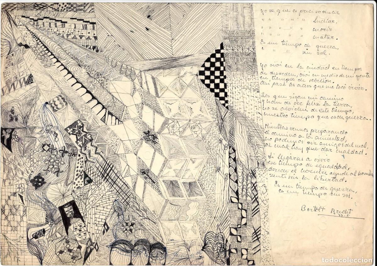 Art: DIBUJO FIRMADO CON TEXTO DE BERTOLT BRECHT 30X21 B22