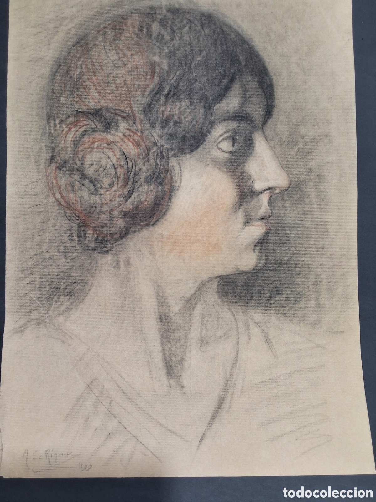 Arte: Alejandro de Riquer. Retrato de dama. - Foto 1