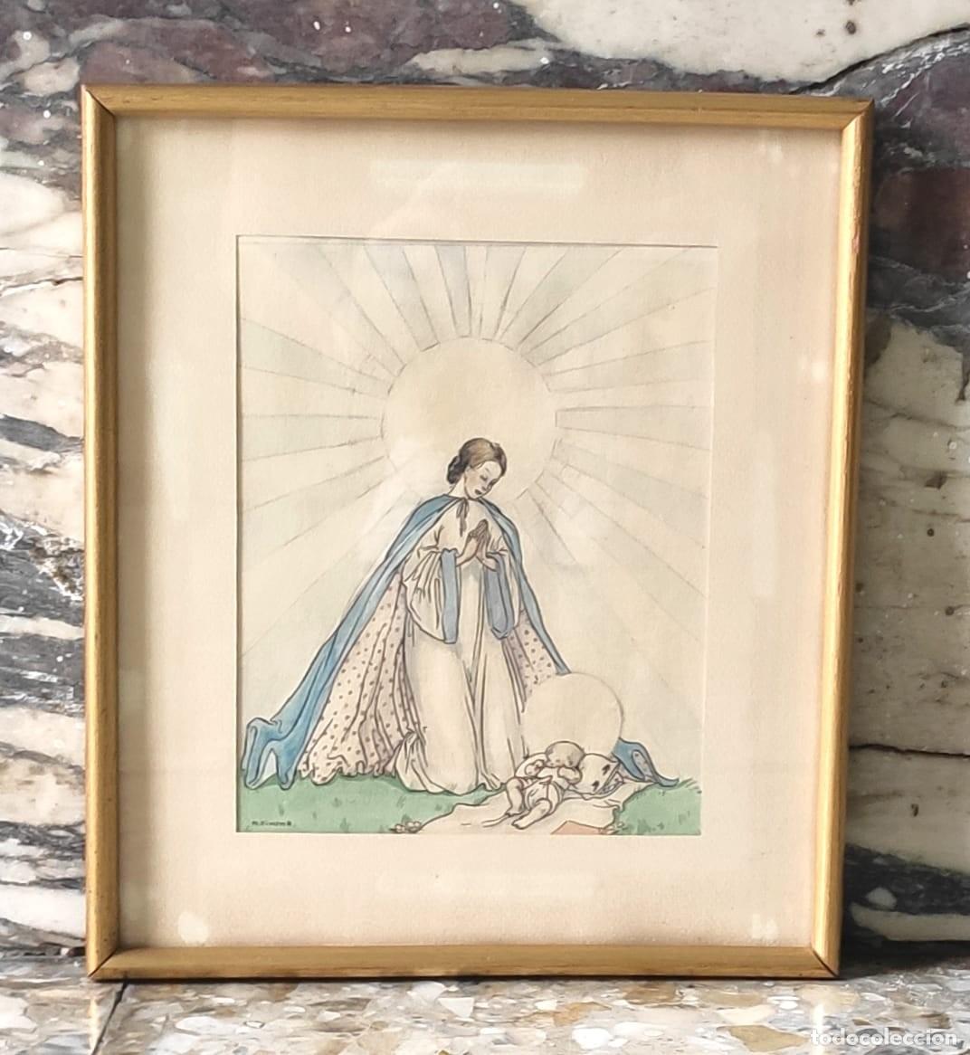 Art: INTERESANTE DIBUJO DE LA VIRGEN Y EL NI&Ntilde;O , MERCE LLIMONA (1914-1997)